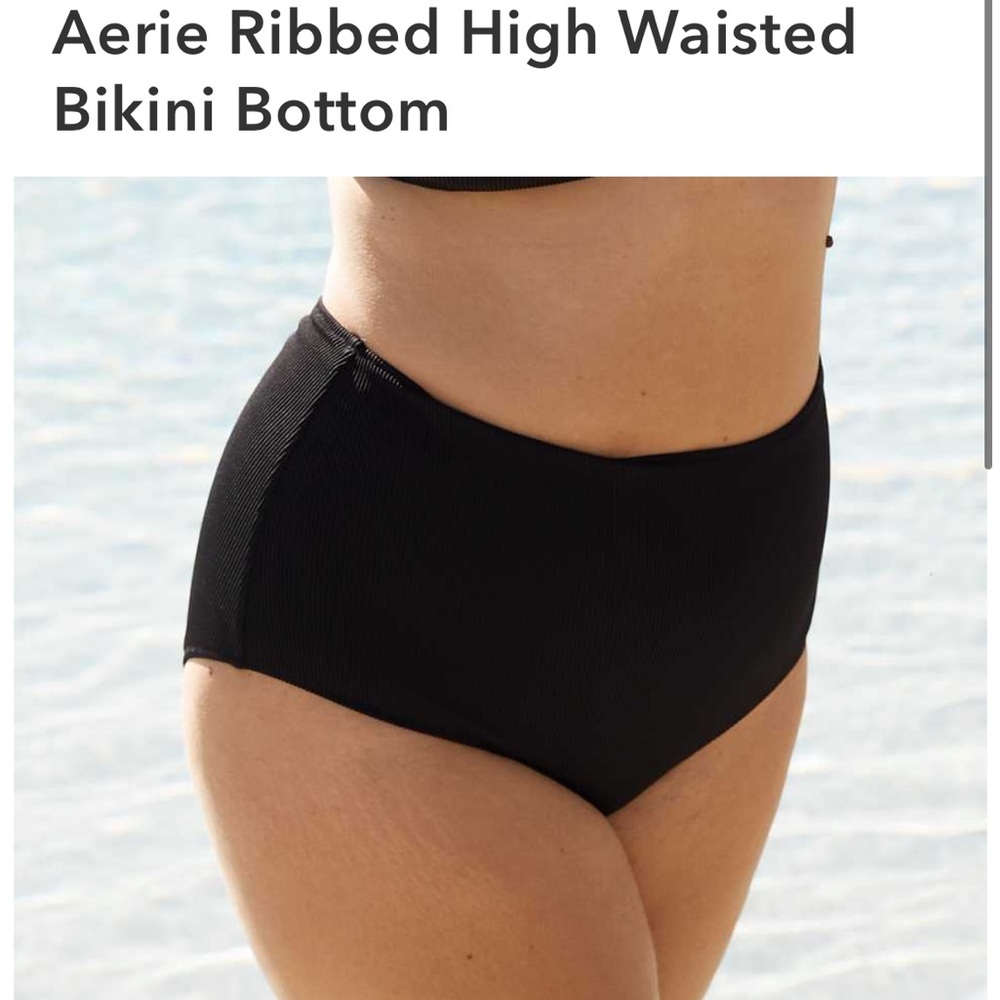 COPY - Brand New with Tags! Aerie Ribbed High Waisted Bikini Bottom. Black. Siz…